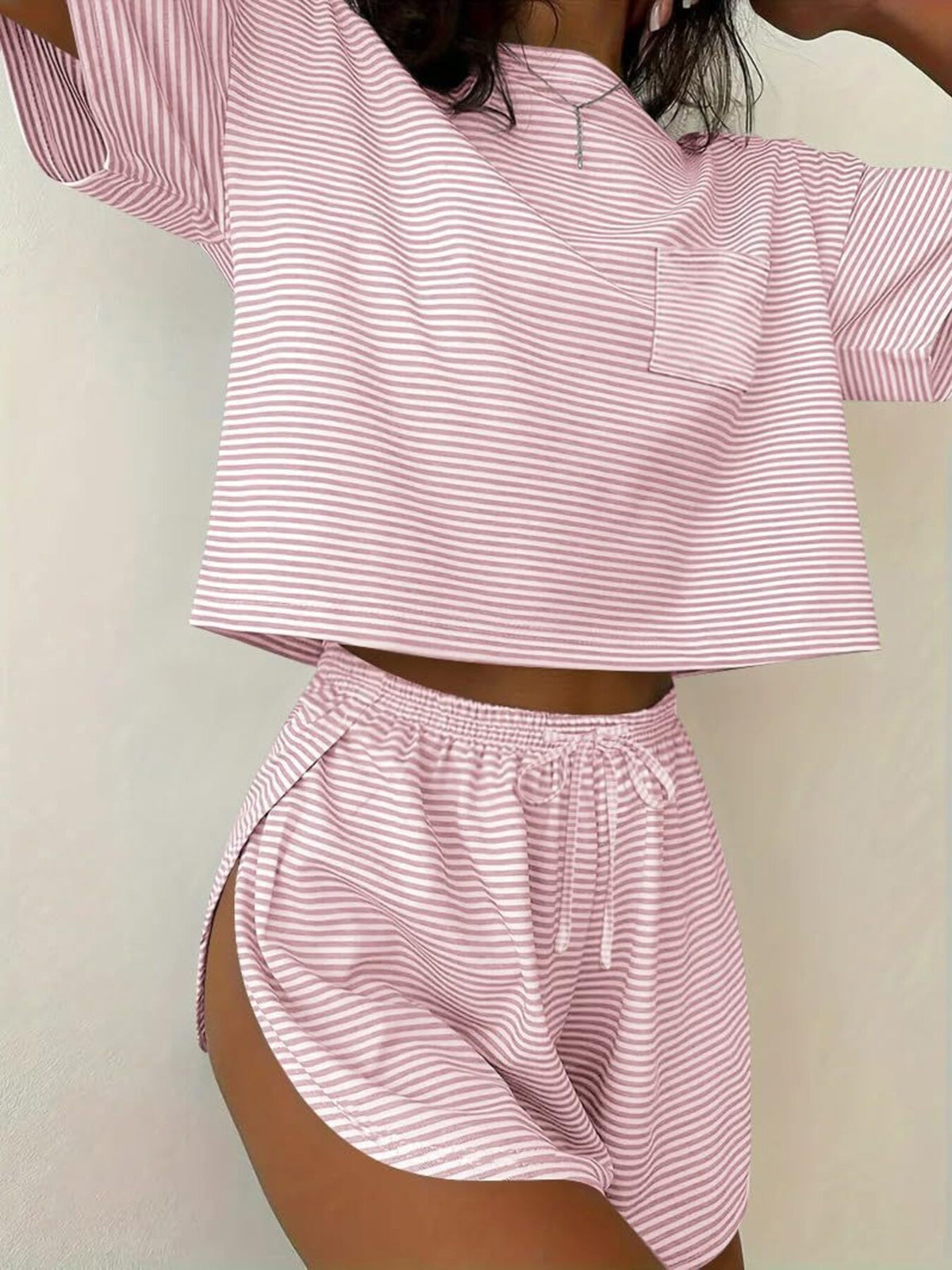 Printed Round Neck Tee and Shorts Set, view 12