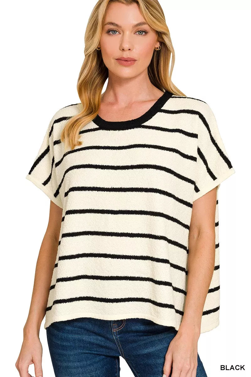 Striped Oversized Sweater Top in Black