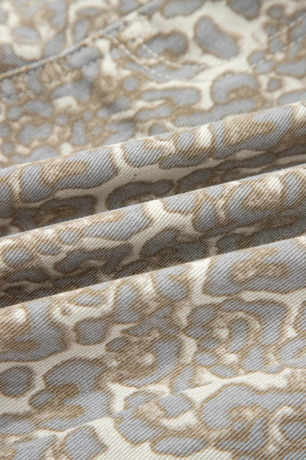 Khaki leopard print raw edge denim shorts back view