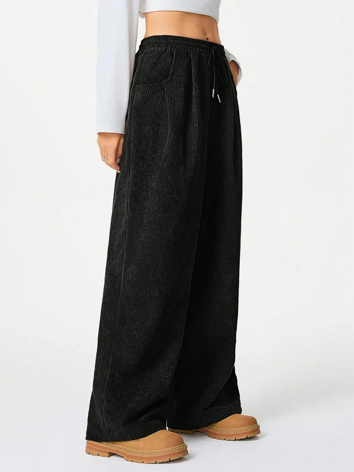 Drawstring wide leg pants army green colorway