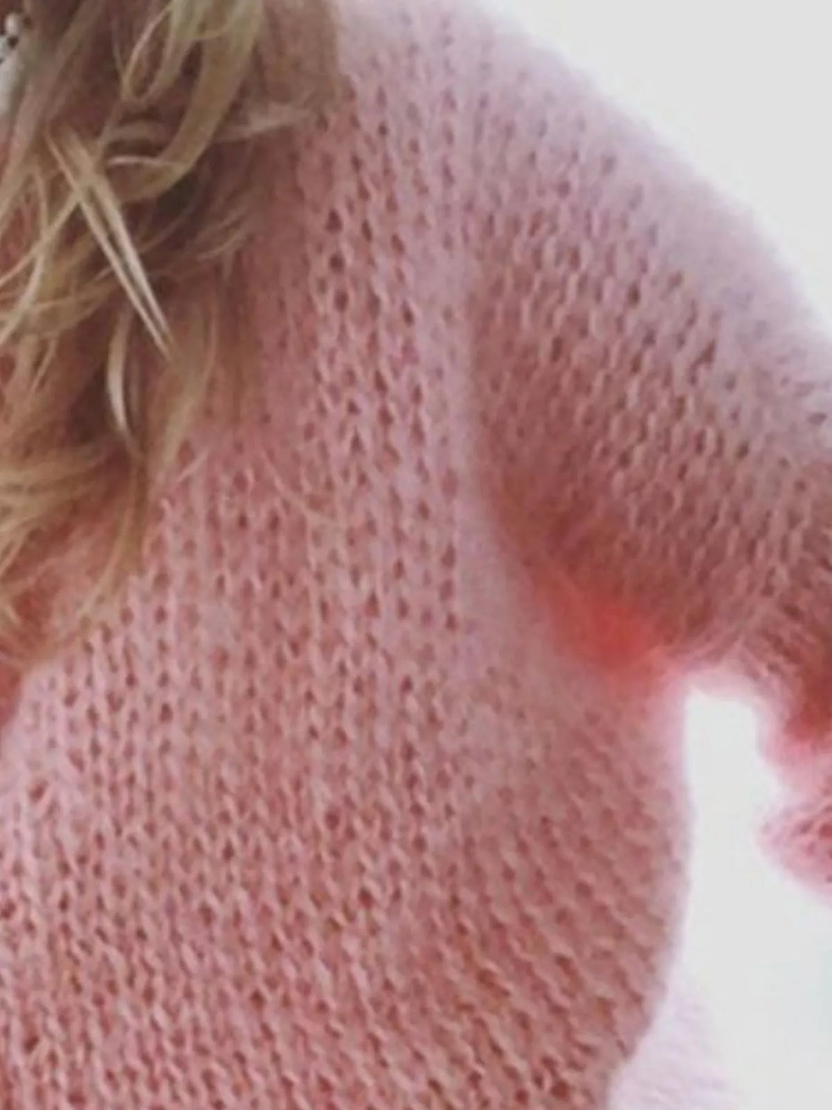 fuzzy round neck sweater pink side view