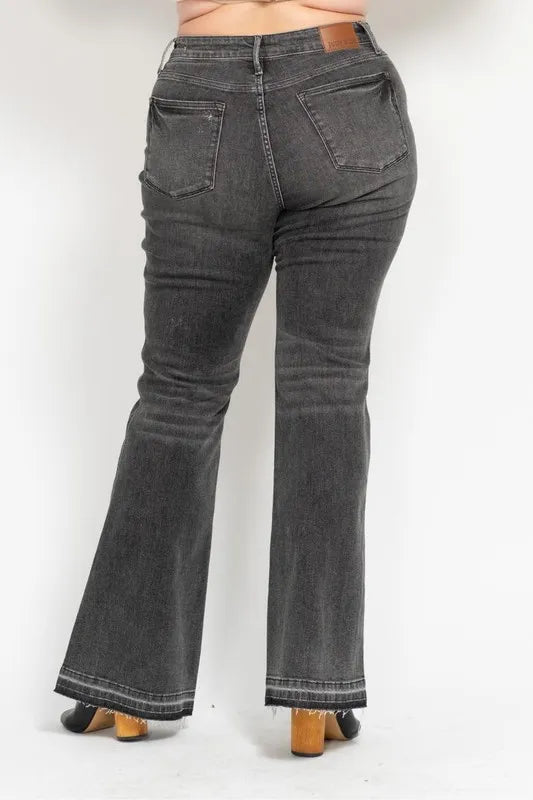 Judy Blue Mid Rise Release Hem Gray Flare Jeans, view 15