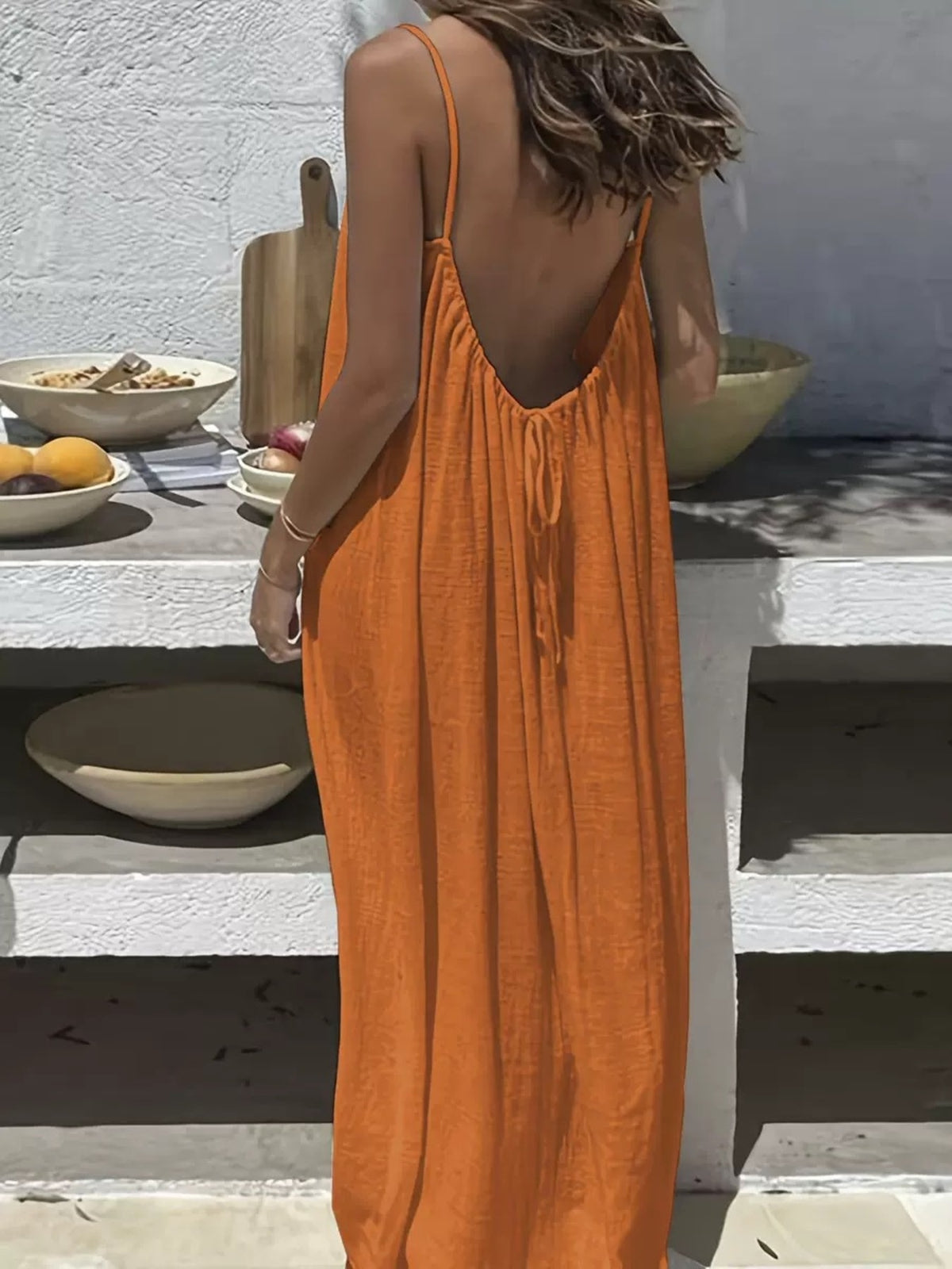 Backless scoop neck maxi dress alternate three quarter view