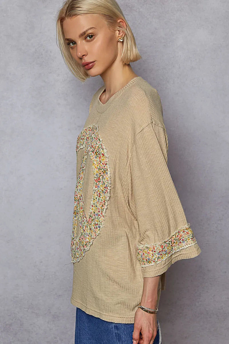 POL Floral Peace Patch Drop Shoulder T-Shirt - Fashorio