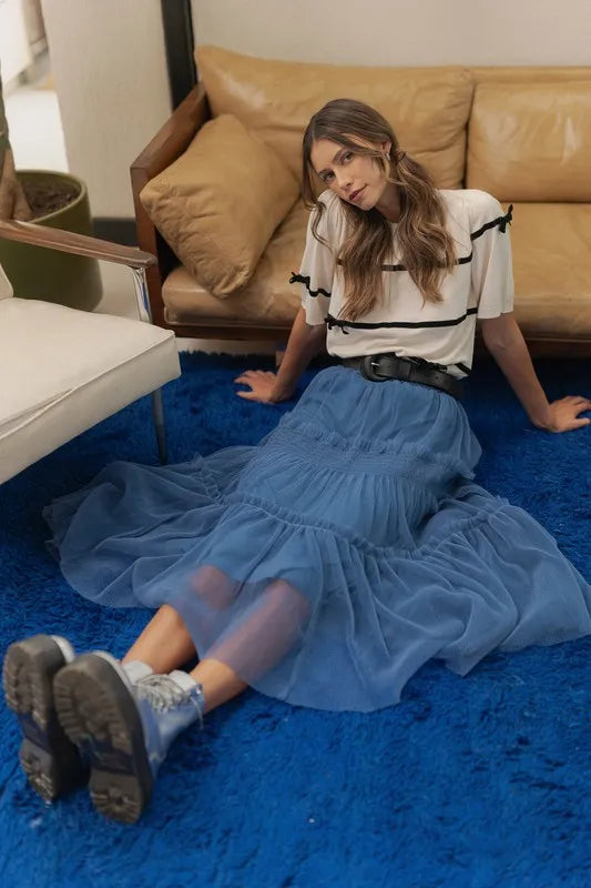 Annie Wear Tulle Tiered Midi Skirt - Fashorio