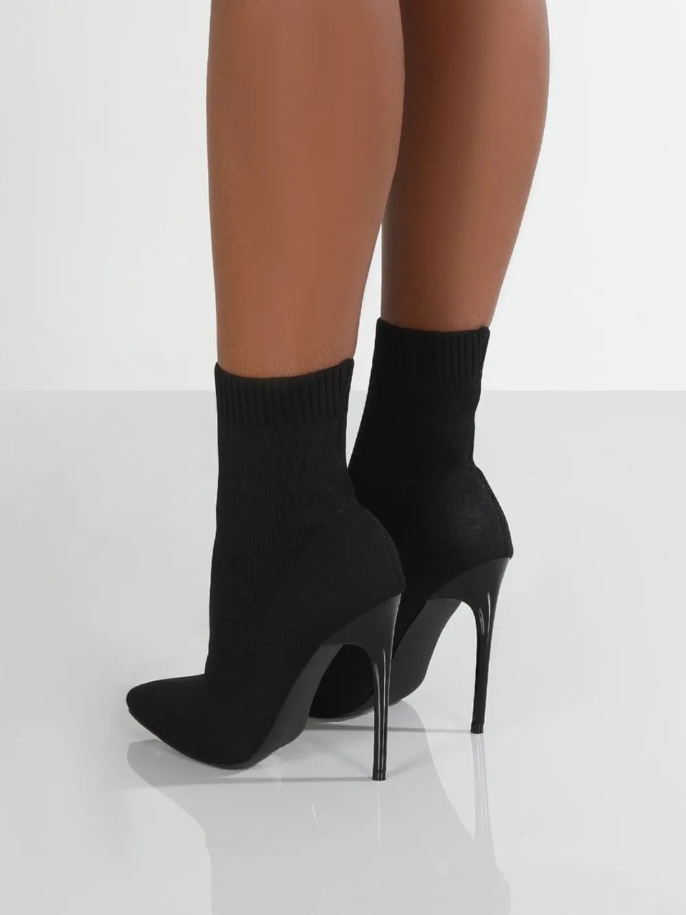 Mesh pointed toe stiletto boots side profile