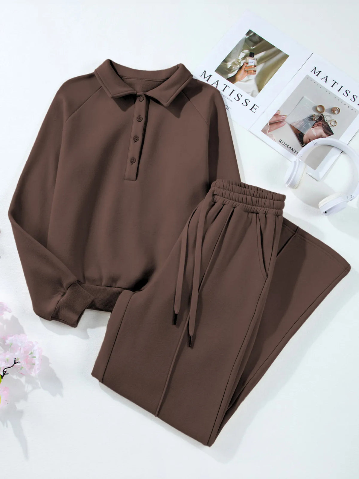 Collared Sweatshirt and High Waist Pants Active Set view 11