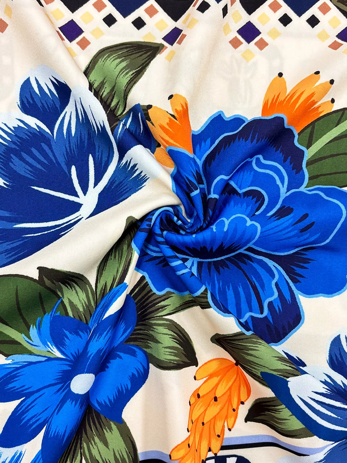 royal blue plus size floral spaghetti strap maxi dress detail view