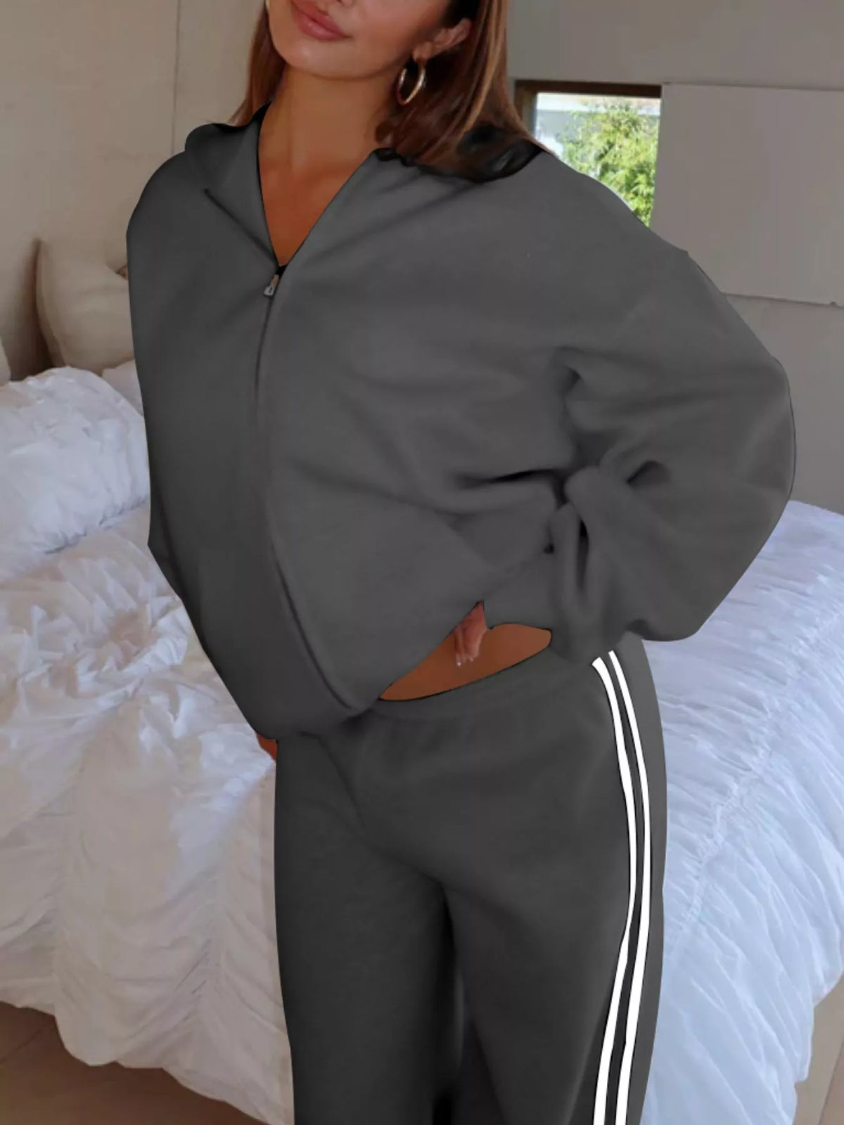 Zip Up Hoodie and Striped Pants Set, view 21