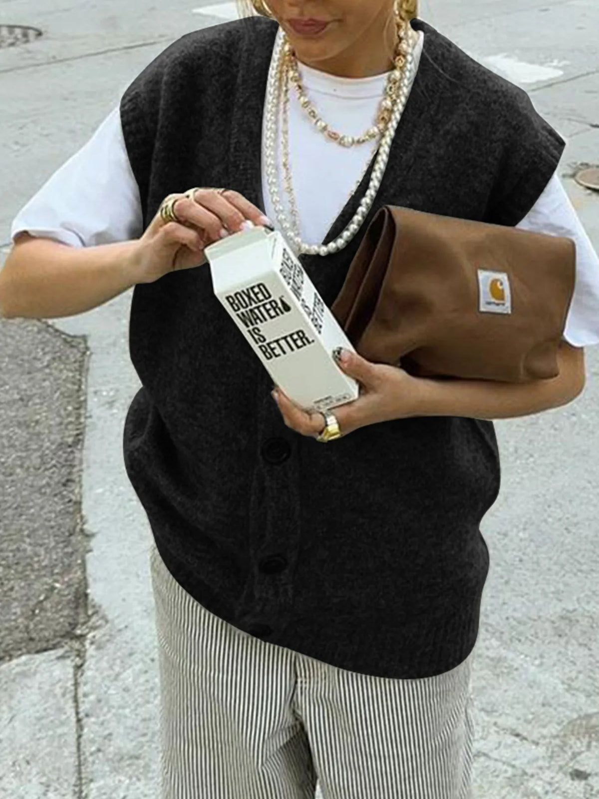 Button Front Sweater Vest in Brown view 8
