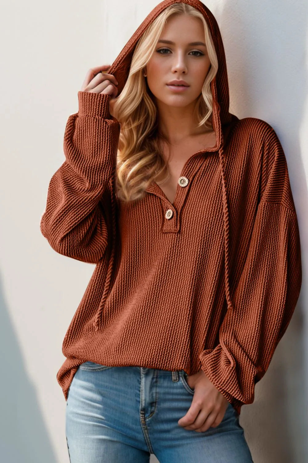 Sleeve detail on cotton blend hoodie