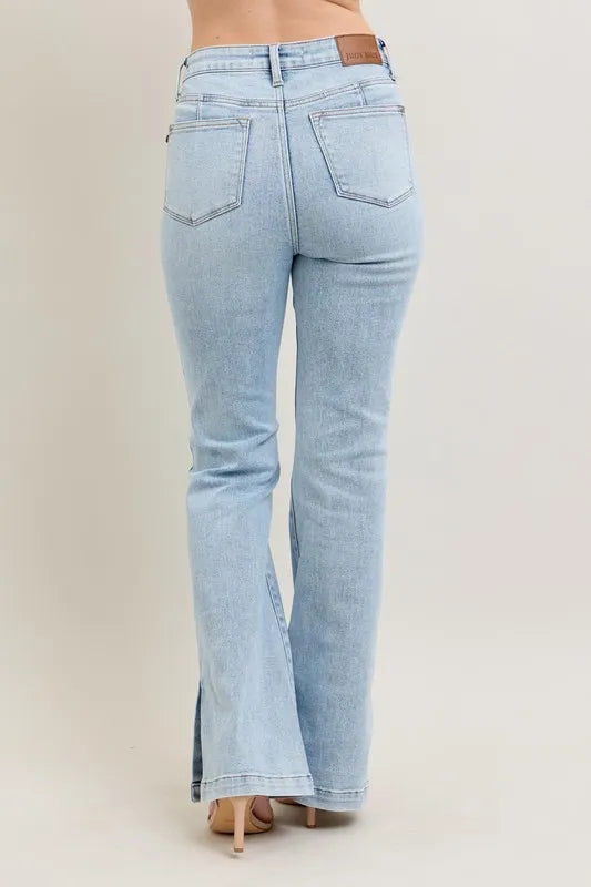 Judy Blue Full Size Tummy Control Vintage Wash Side Slit Slim Boot Jeans Plus Size - Fashorio