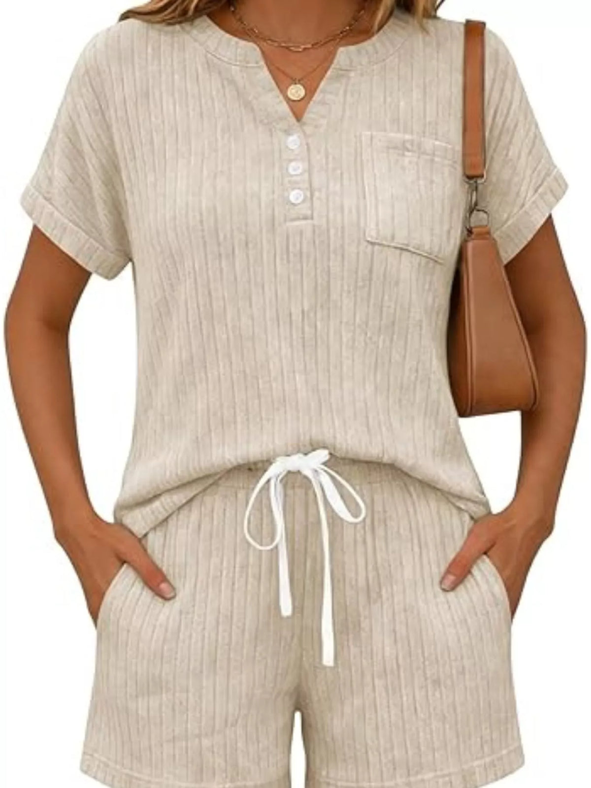 Ribbed Knit Tee and Shorts Two Piece Set, view 9