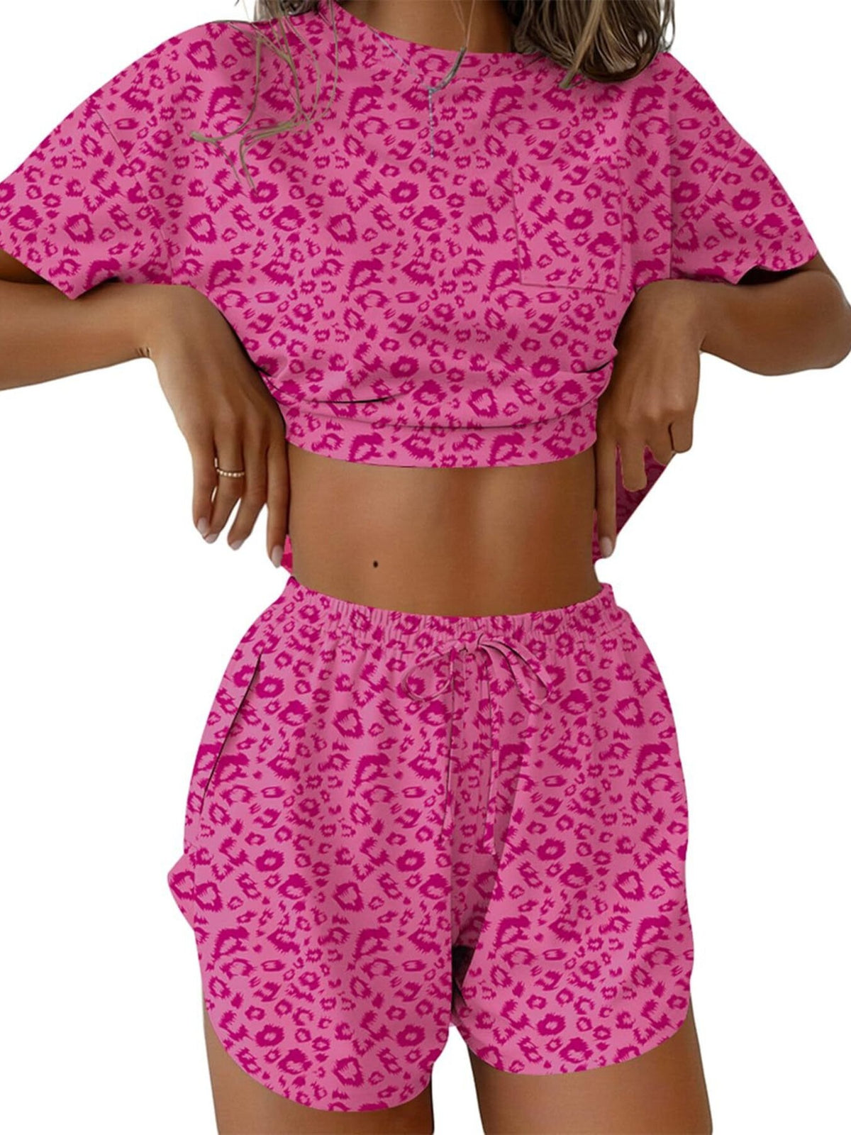 Printed Round Neck Tee and Shorts Set, view 7