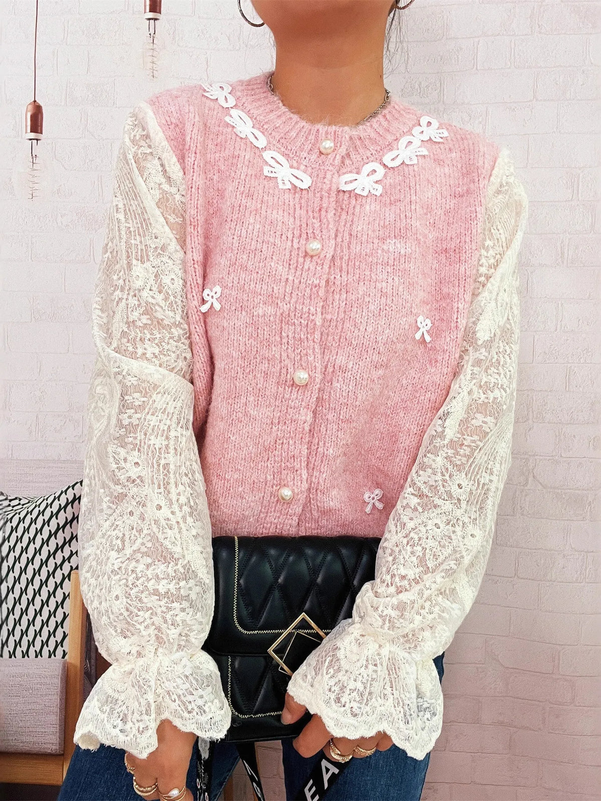 Lace sleeve button up cardigan flat lay