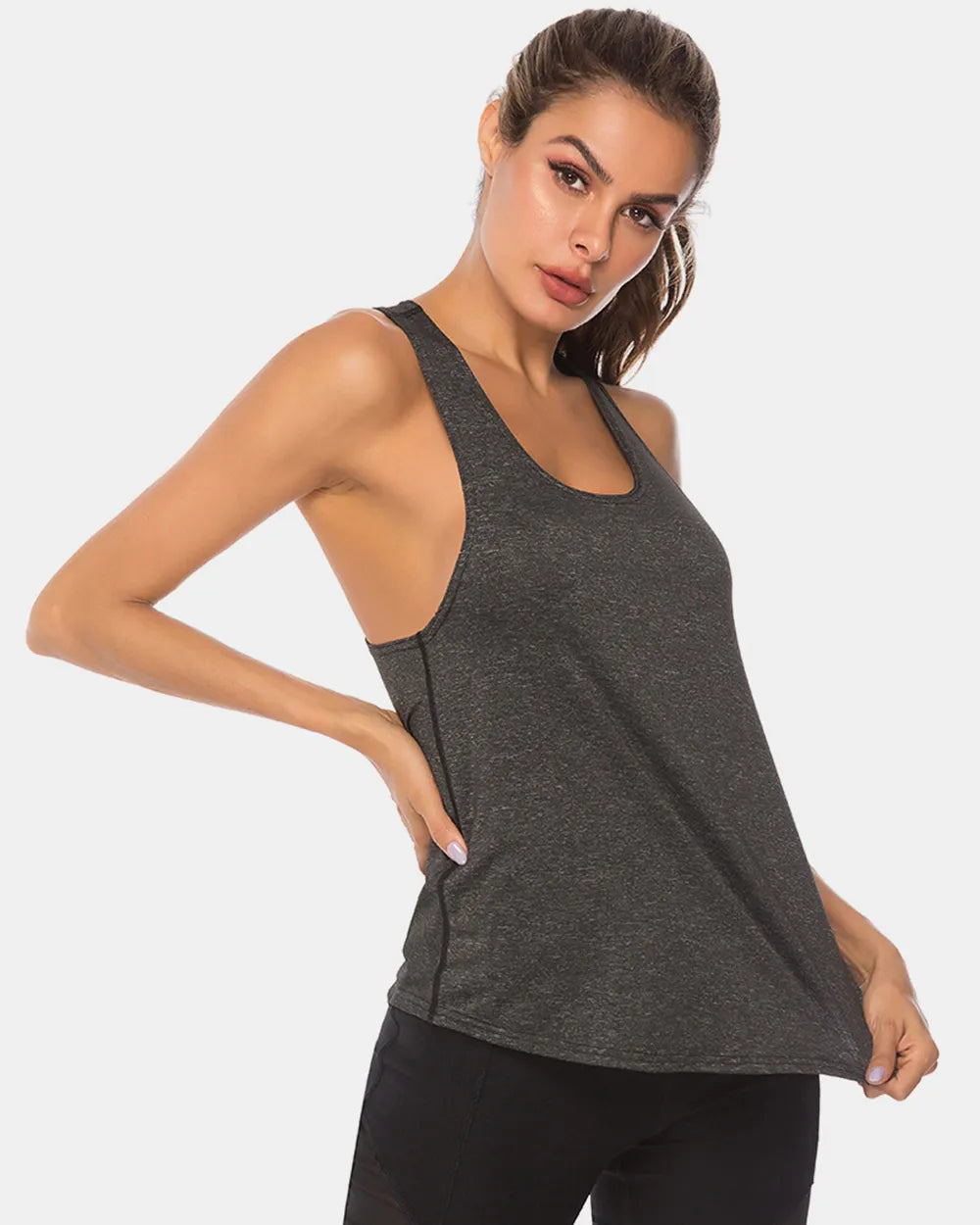 scoop neck wide strap active tank styled look