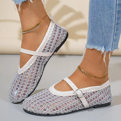 Woven Mesh Mary Jane Sandals with Buckle Strap - Fashorio