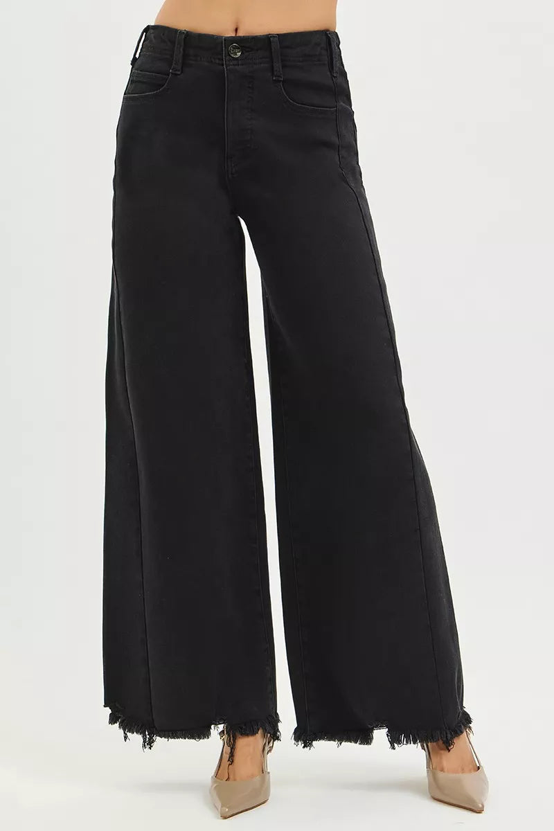 RISEN palazzo denim frayed hem detail