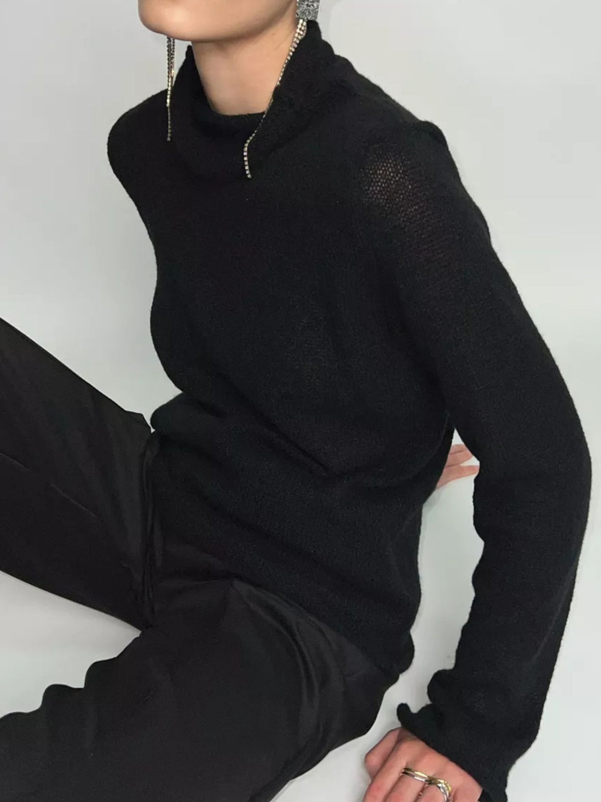 Mock neck pullover full outfit view