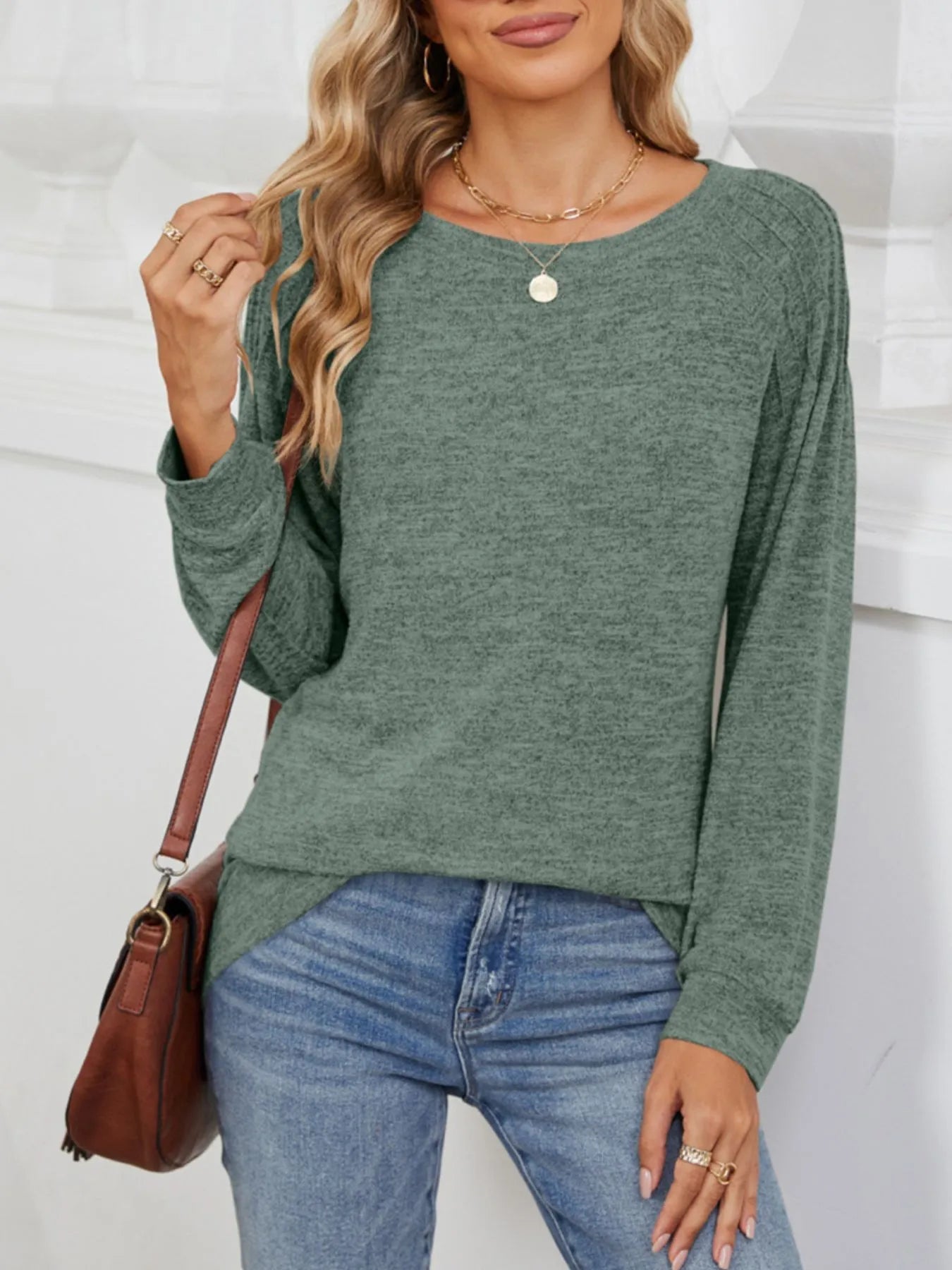 Round Neck Long Sleeve T-Shirt - Fashorio