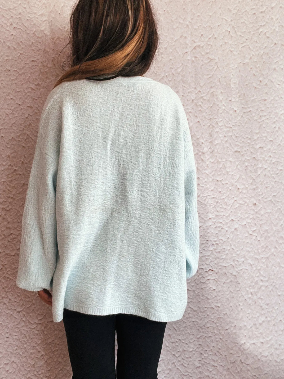 Open front cardigan cuff detail