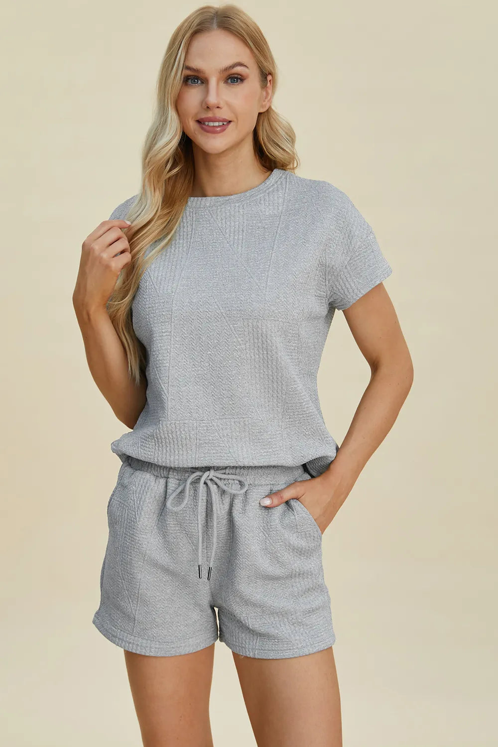 Textured Short Sleeve Top and Shorts Two Piece Set, view 14