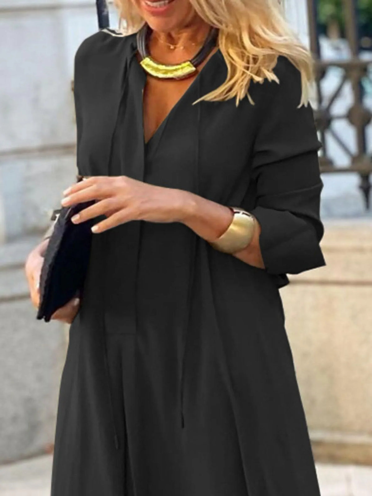 Solid maxi shirt dress full length view