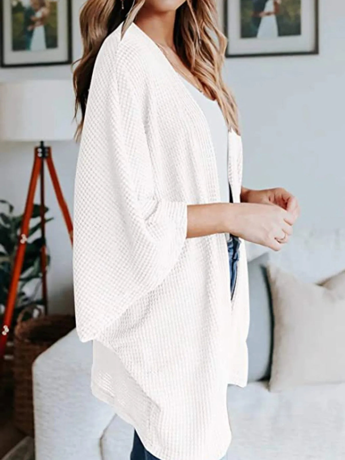 waffle knit open front plus size cardigan close up texture
