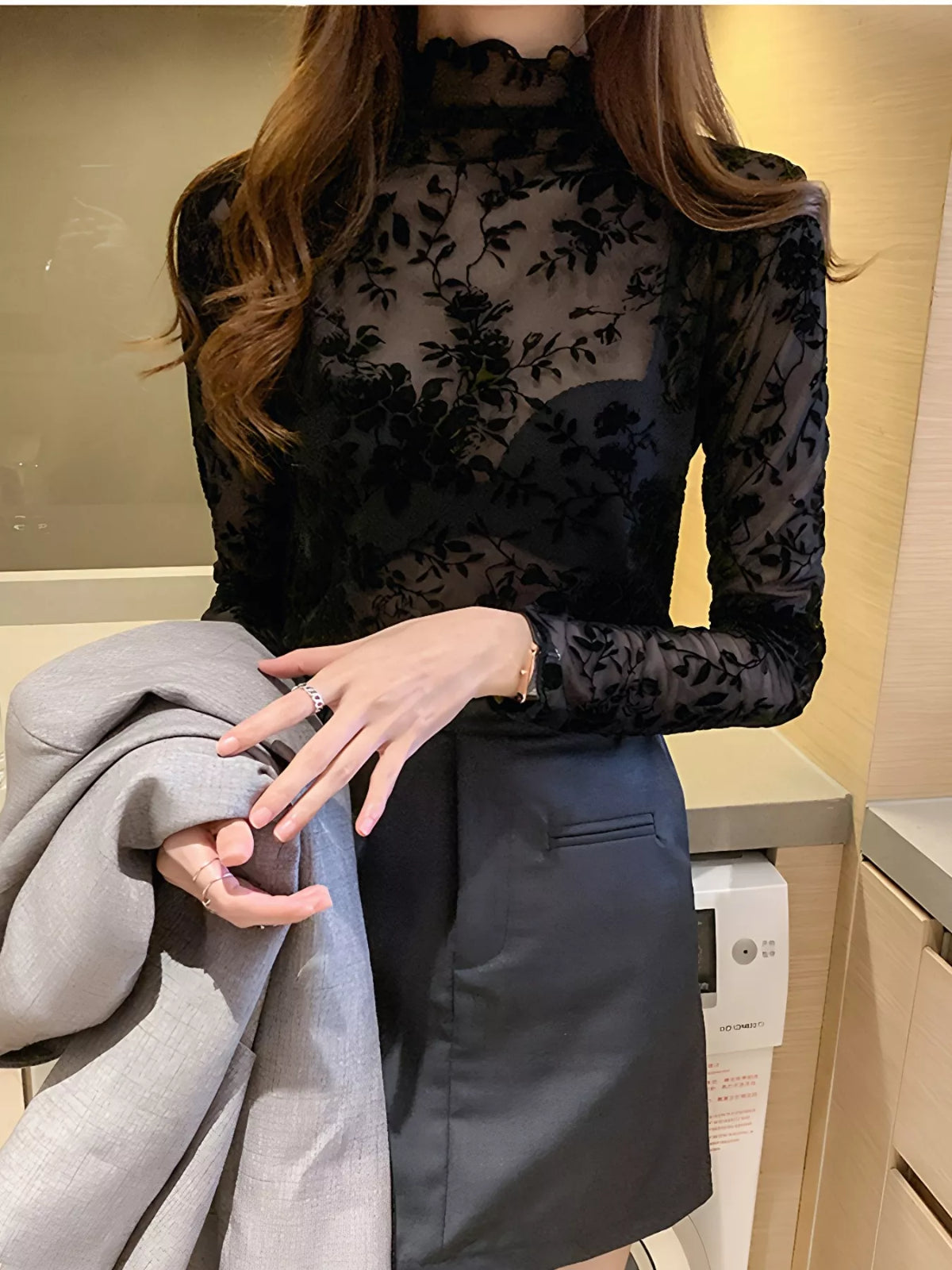 Floral Sheer Turtleneck Top detail