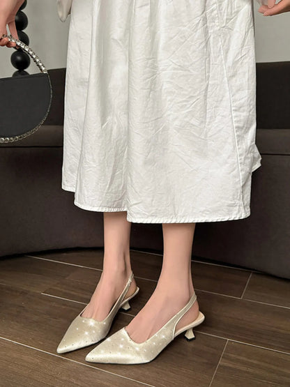 Pointed Toe Slingback Pumps Beige - Fashorio