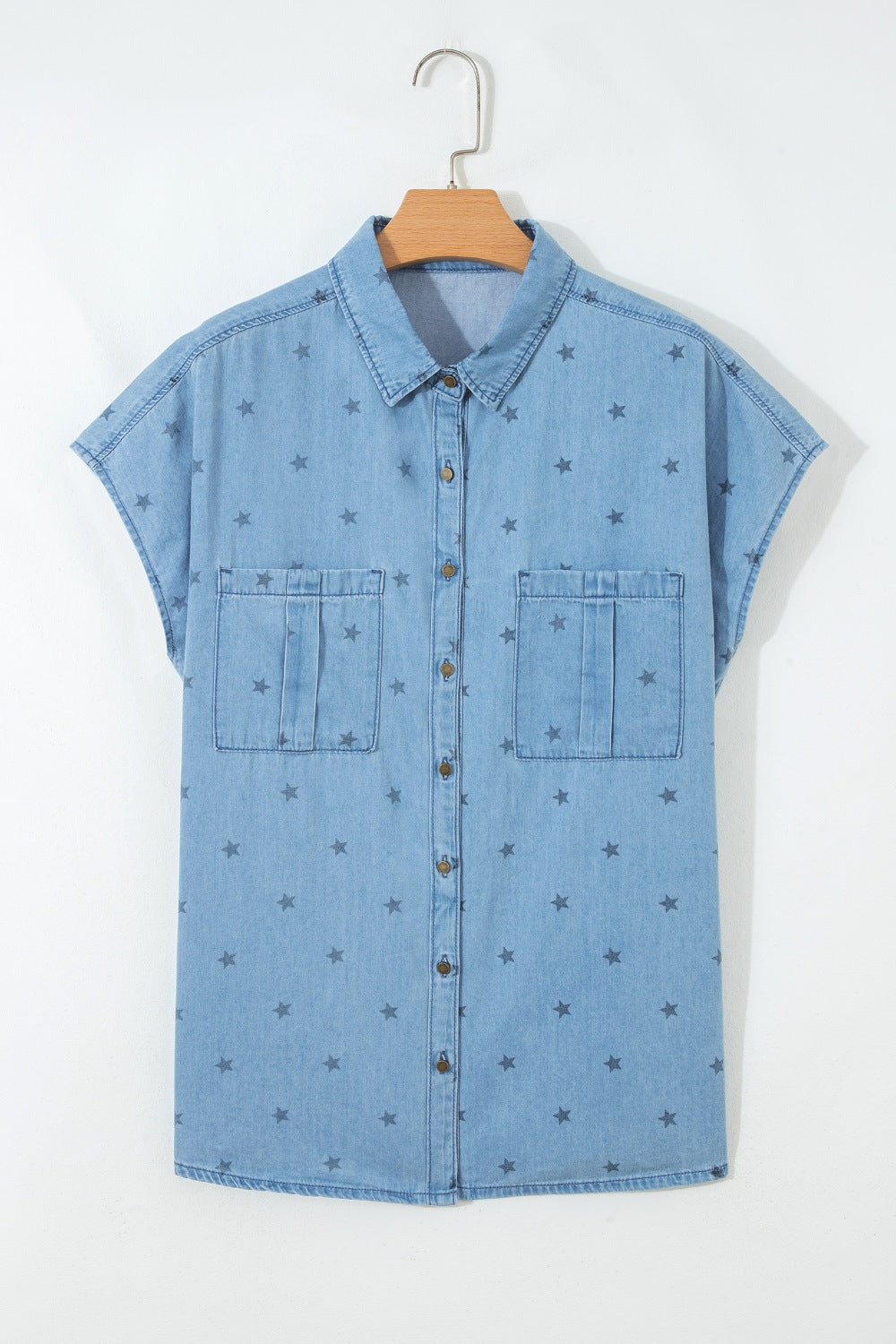 Denim shirt close up of the short sleeve
