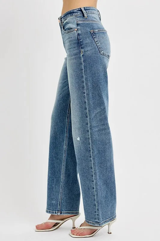 RISEN Full Size Distressed Wide Leg Jeans Plus Size - Fashorio