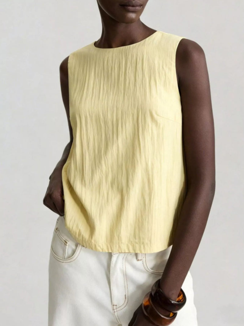 Yellow textured round neck tank front view