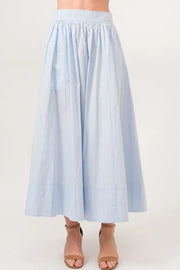And The Why A-line Flowing Elastic Back Midi Skirt BLUE - Fashorio