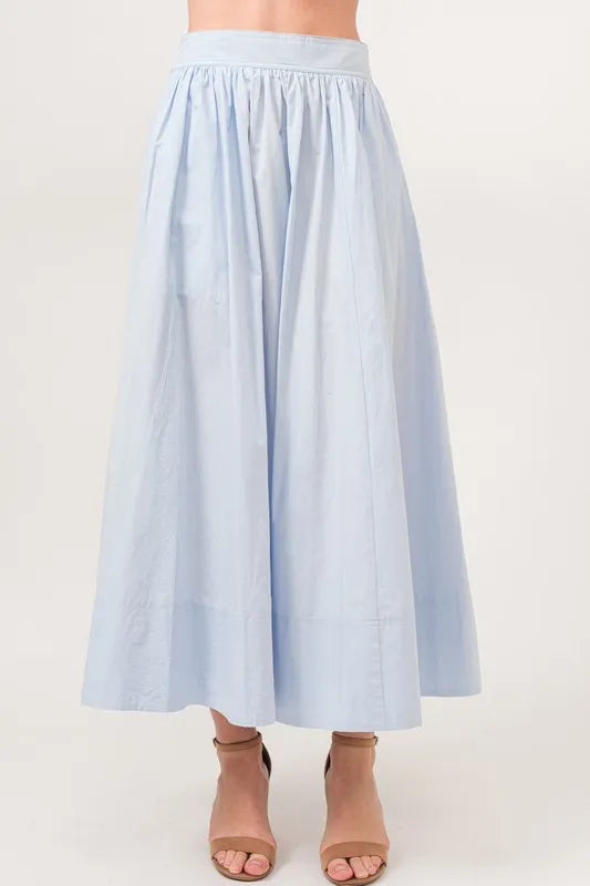 And The Why A-line Flowing Elastic Back Midi Skirt BLUE - Fashorio