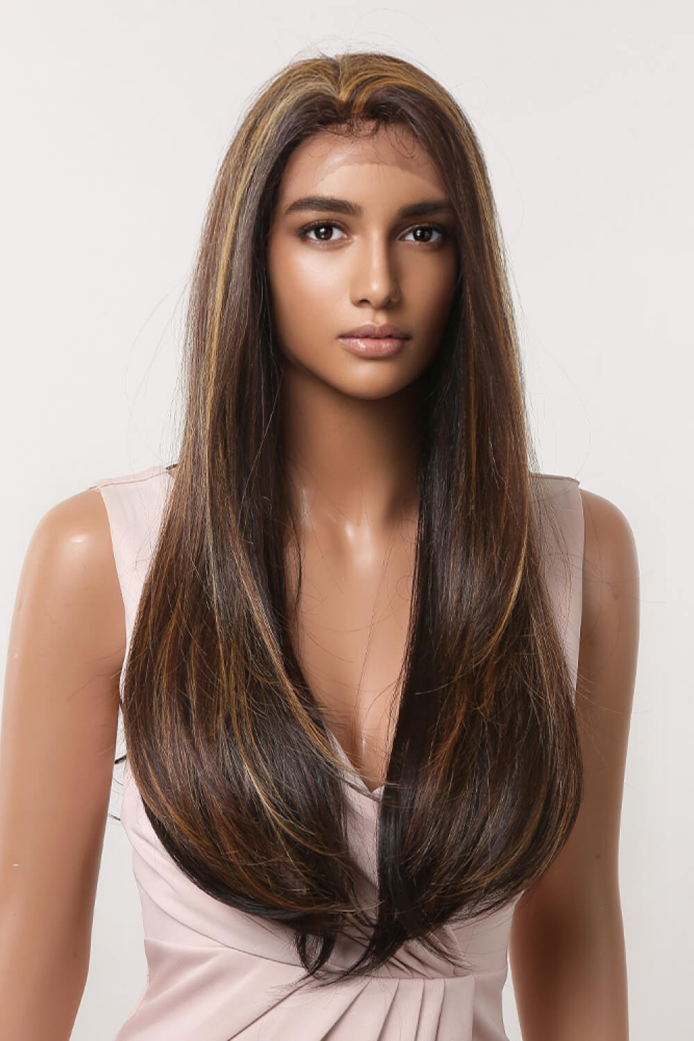 Brown caramel highlights wig color