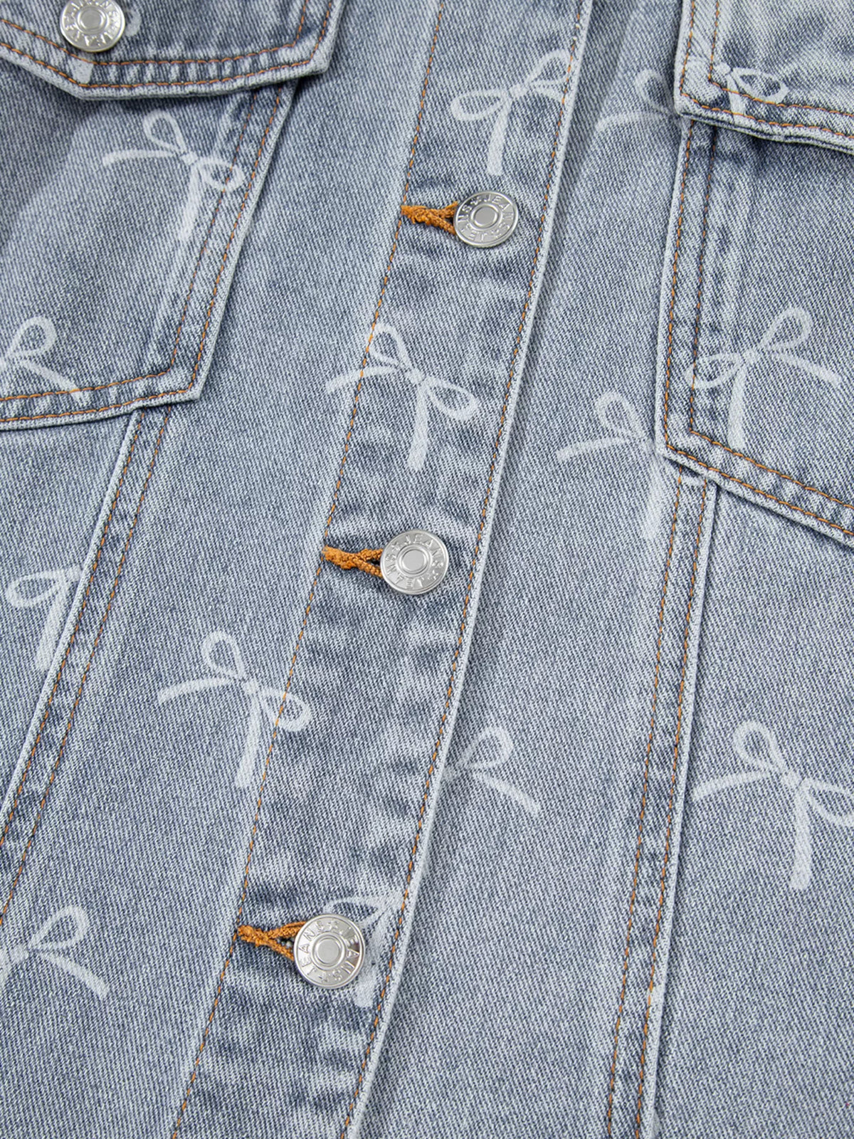 Bow Print Raw Hem Denim Jacket in Light Wash view 11