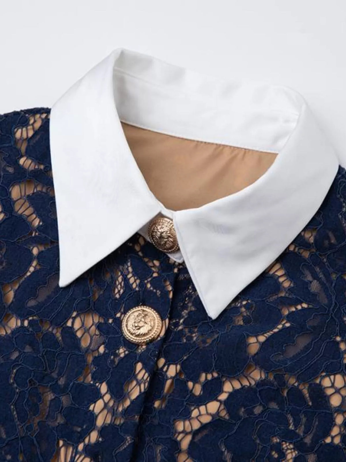 lace button down midi dress three quarter view