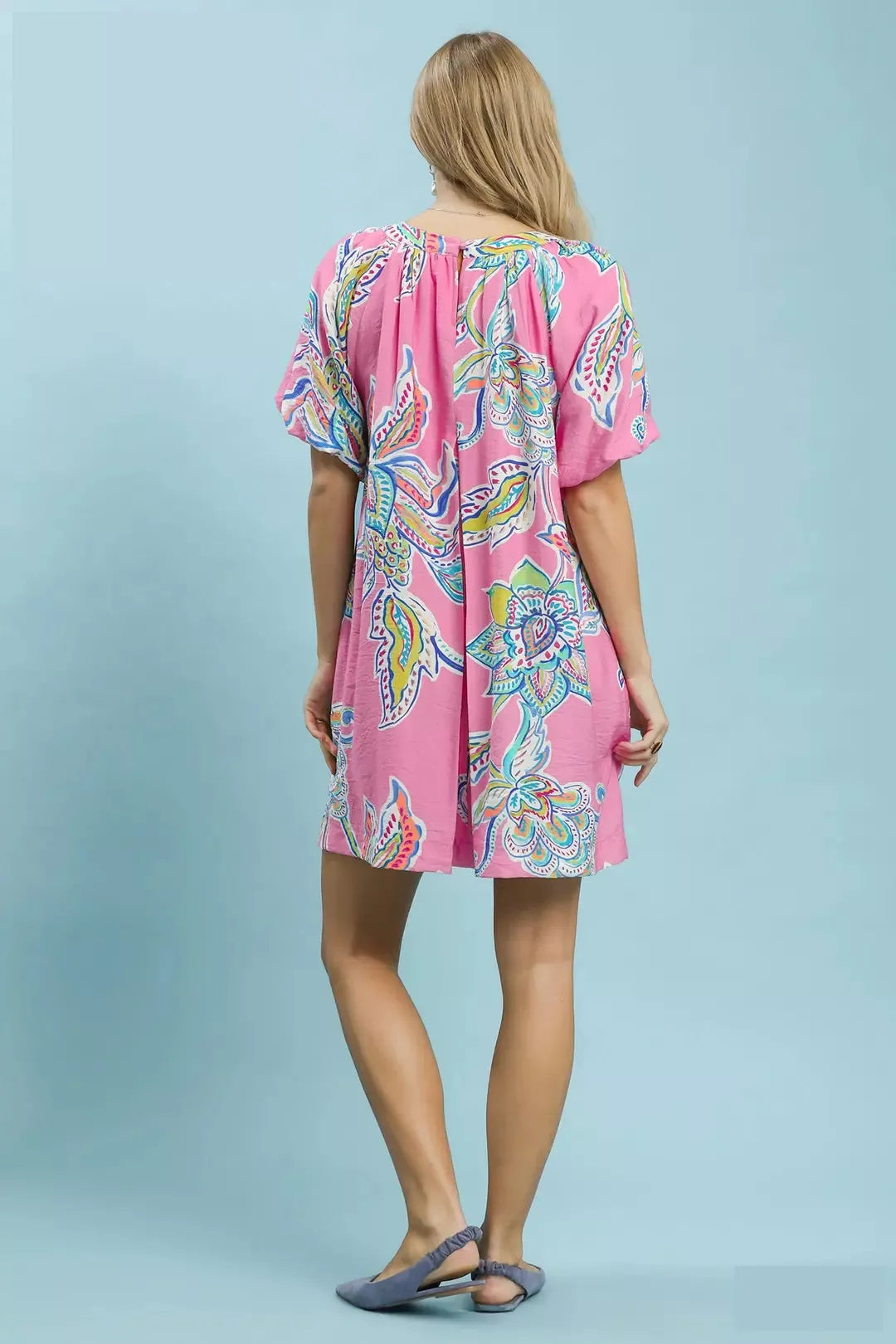 Boho Floral Print Mini Dress with Pockets side view
