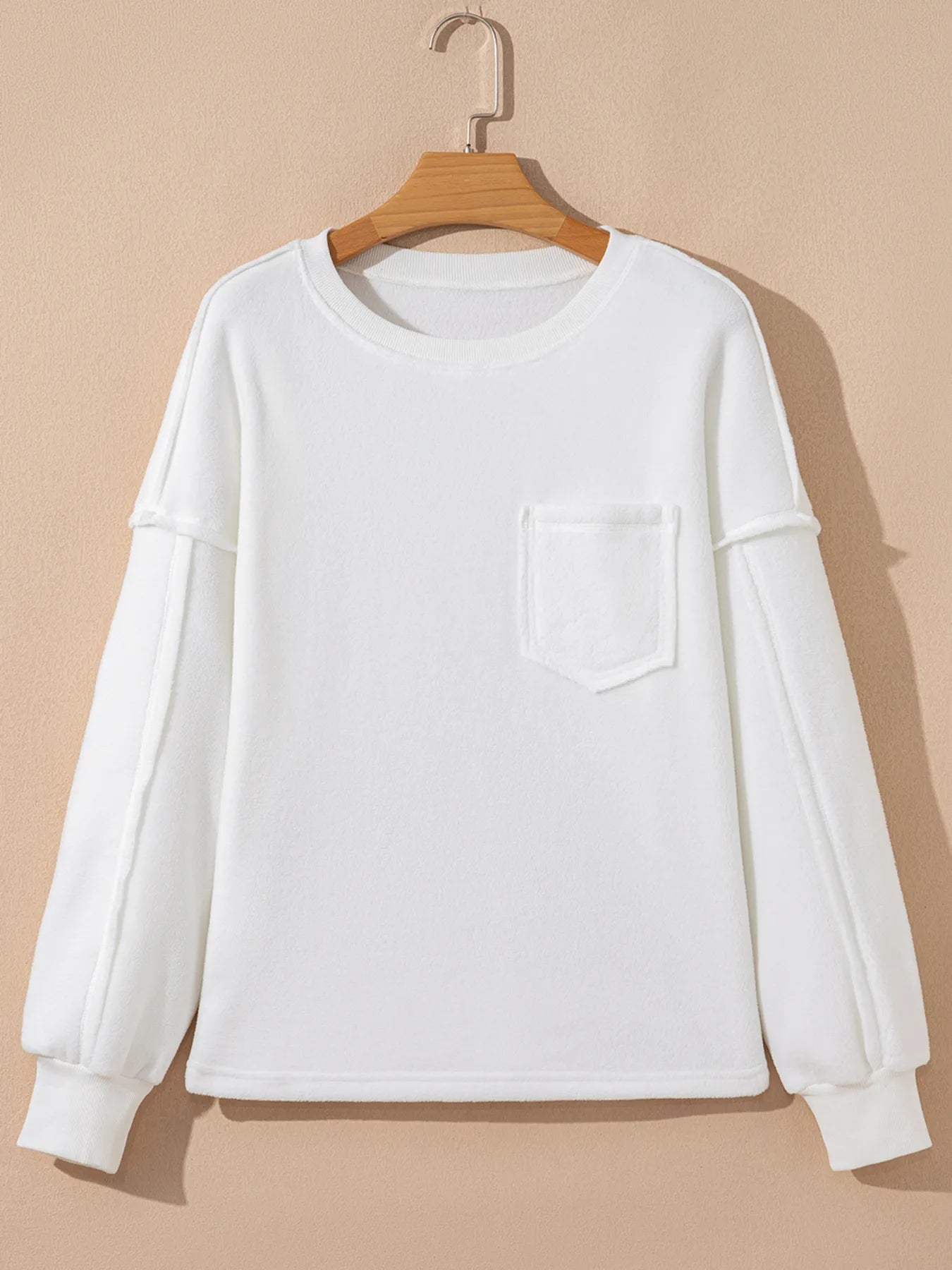 Exposed Seam Chest Pocket Knit Pullover Sweatshirt - Fashorio