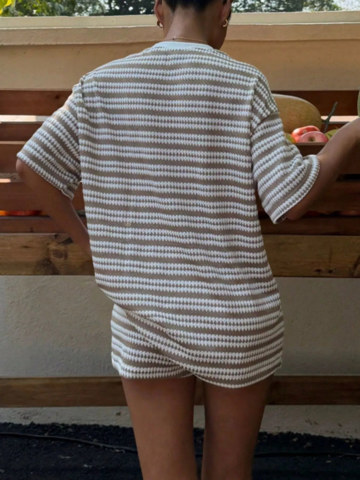 Striped Short Sleeve Top and Shorts Set, view 10