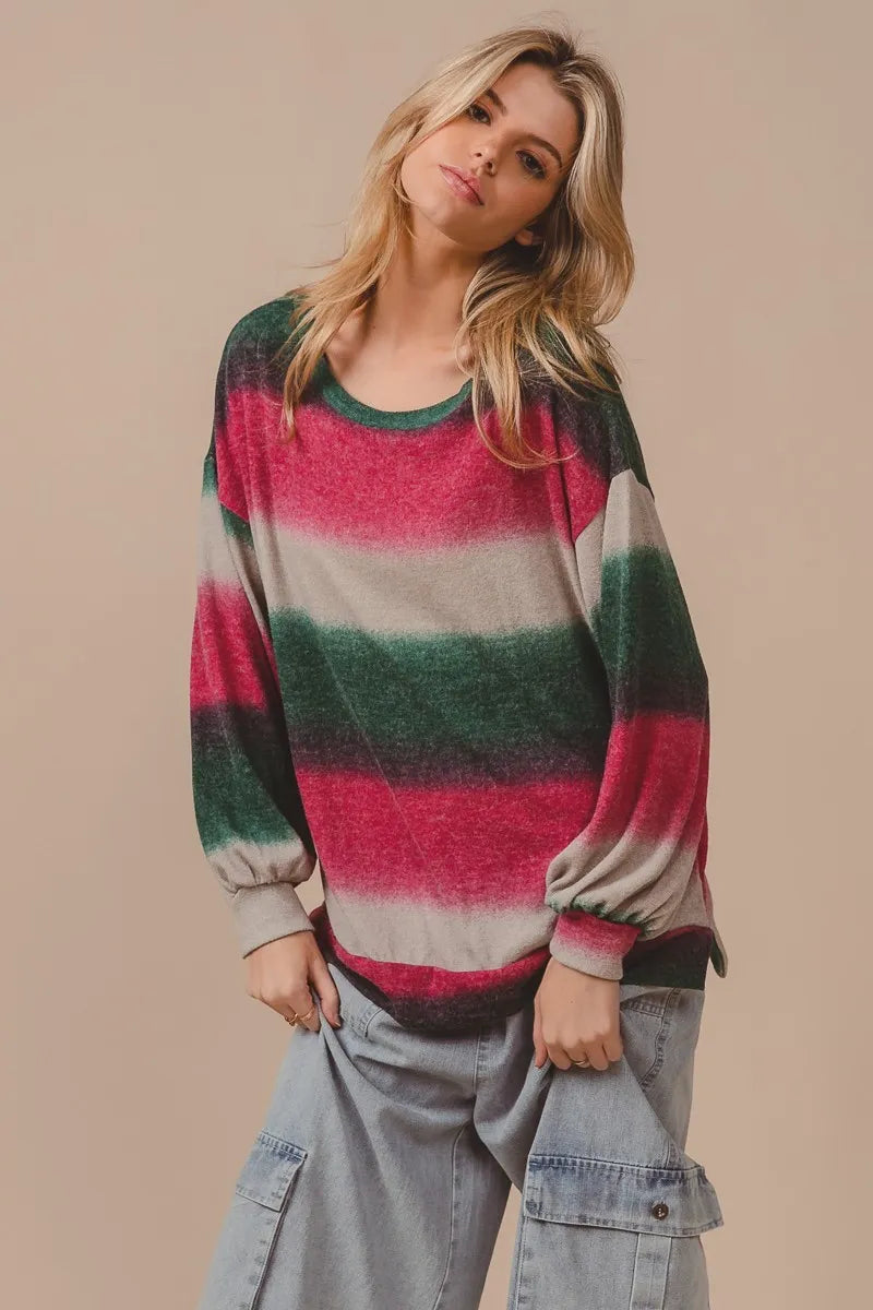 BiBi Striped Gradation Print Knit Top - Fashorio