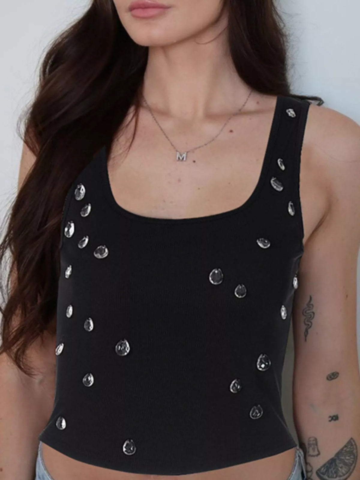 Rhinestone tank shown in a yellow colourway