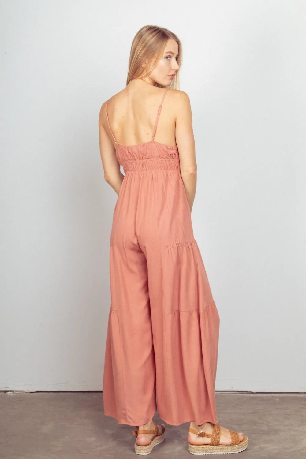 Sleeveless Ruched Wide Leg Jumpsuit back view