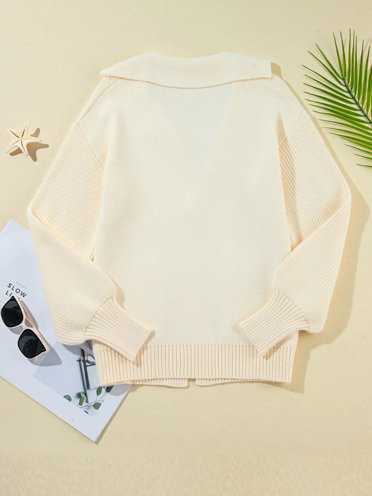 Lapel Collar Single Button Cardigan in Ivory view 8