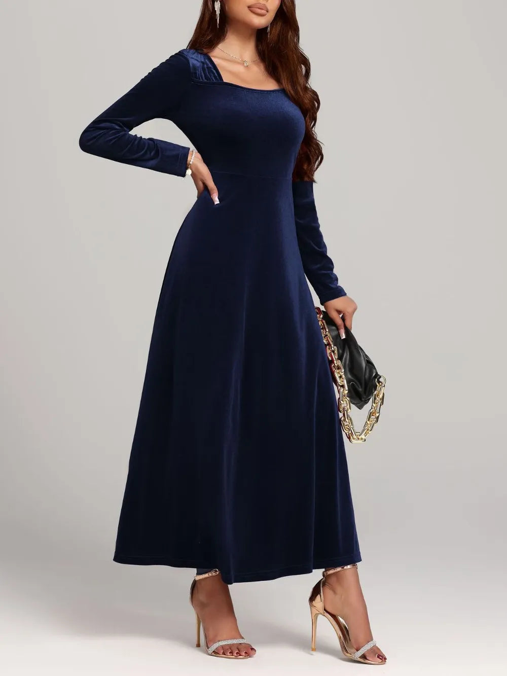 Velvet dress shown in a second jewel tone