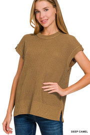 Zenana Oversized Crew Neck Sweater DEEP CAMEL - Fashorio