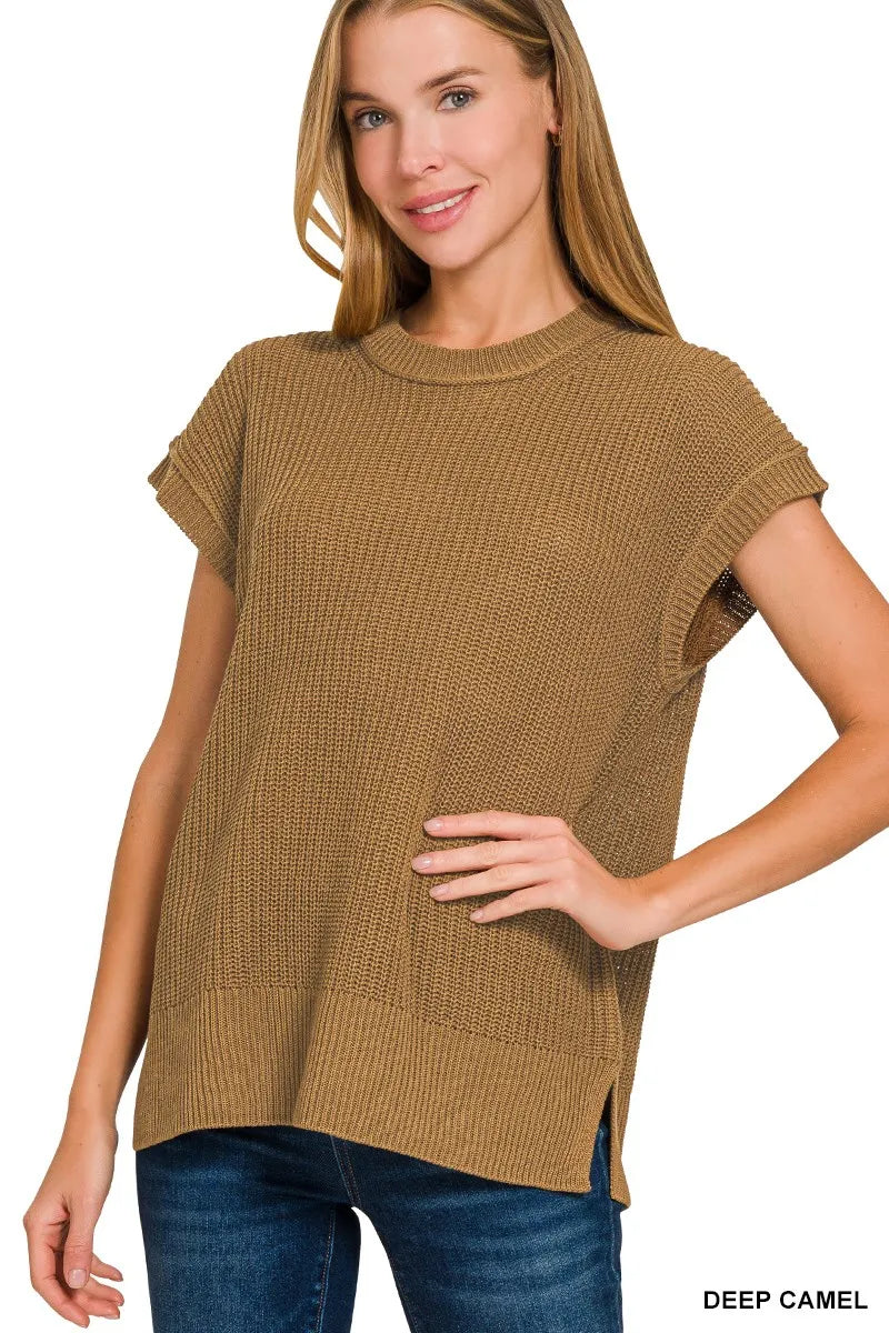 Zenana Oversized Crew Neck Sweater DEEP CAMEL - Fashorio