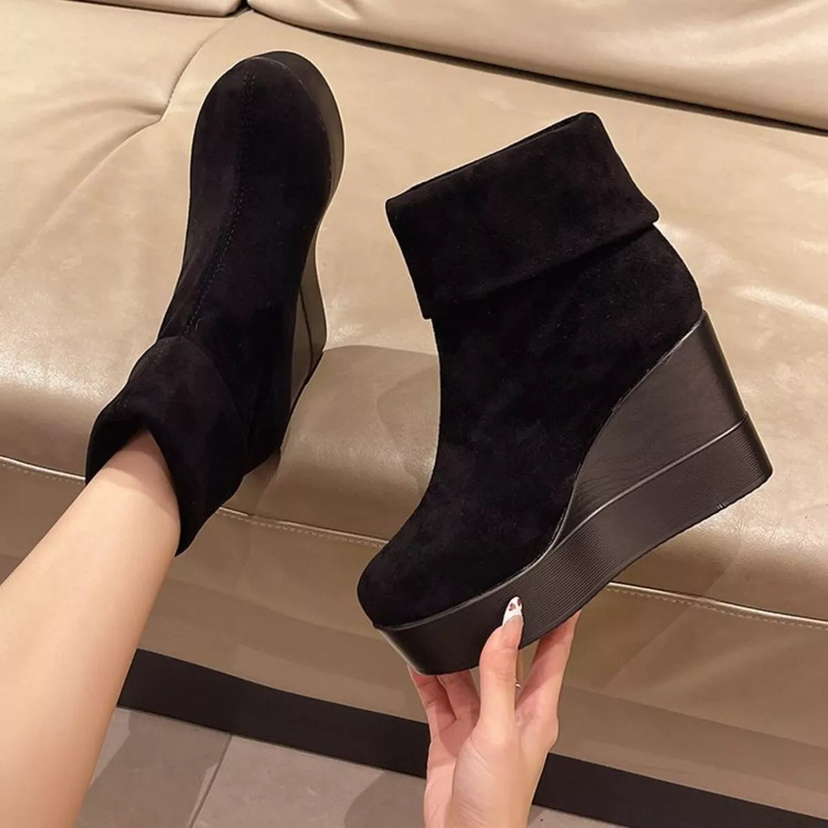 Round Toe Wedge Boots side profile