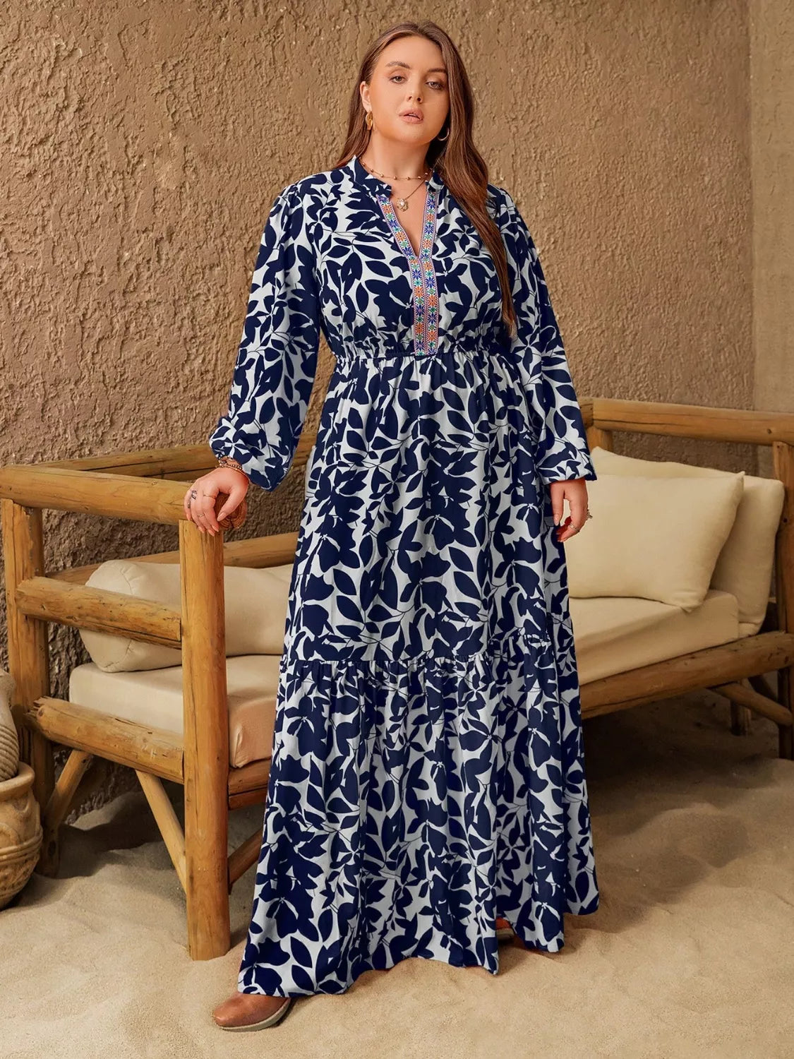 Floral print detail on plus size maxi dress